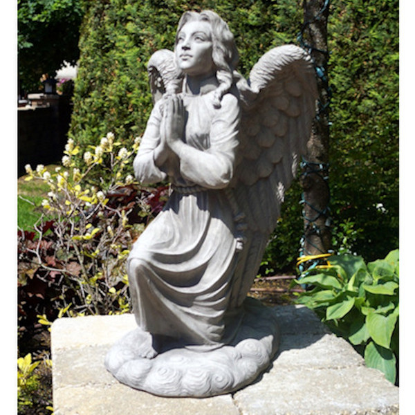 Kneeling Praying Angel on Cloud Memorial Guardian Statue Sculpture